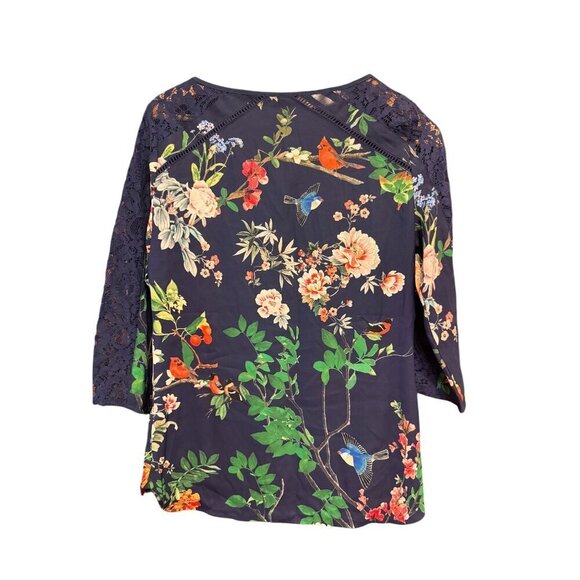 Express Womens Navy Multicolor Floral Blouse Size Small NWT - Picture 4 of 9